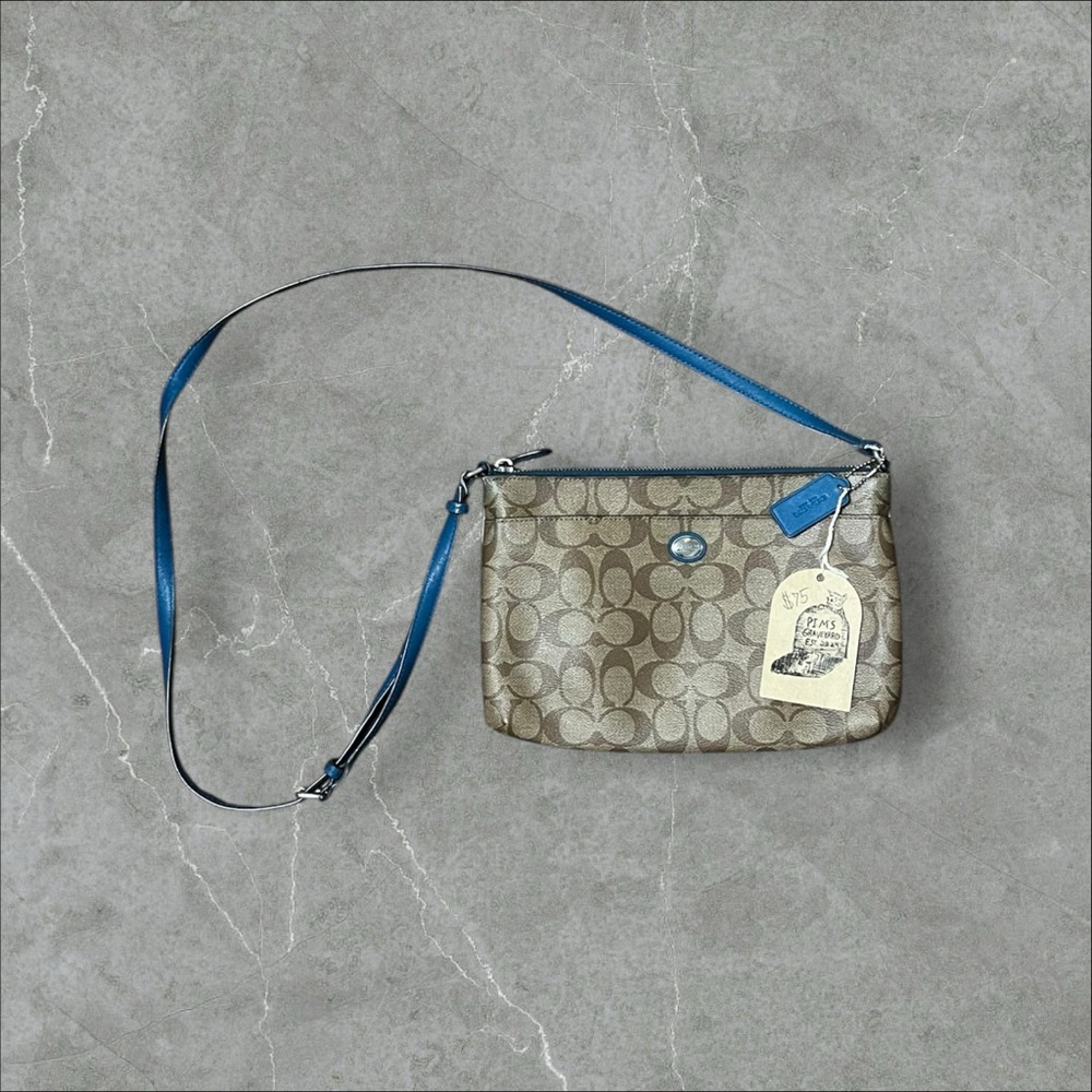Blue Accent Brown Monogram Coach Bag